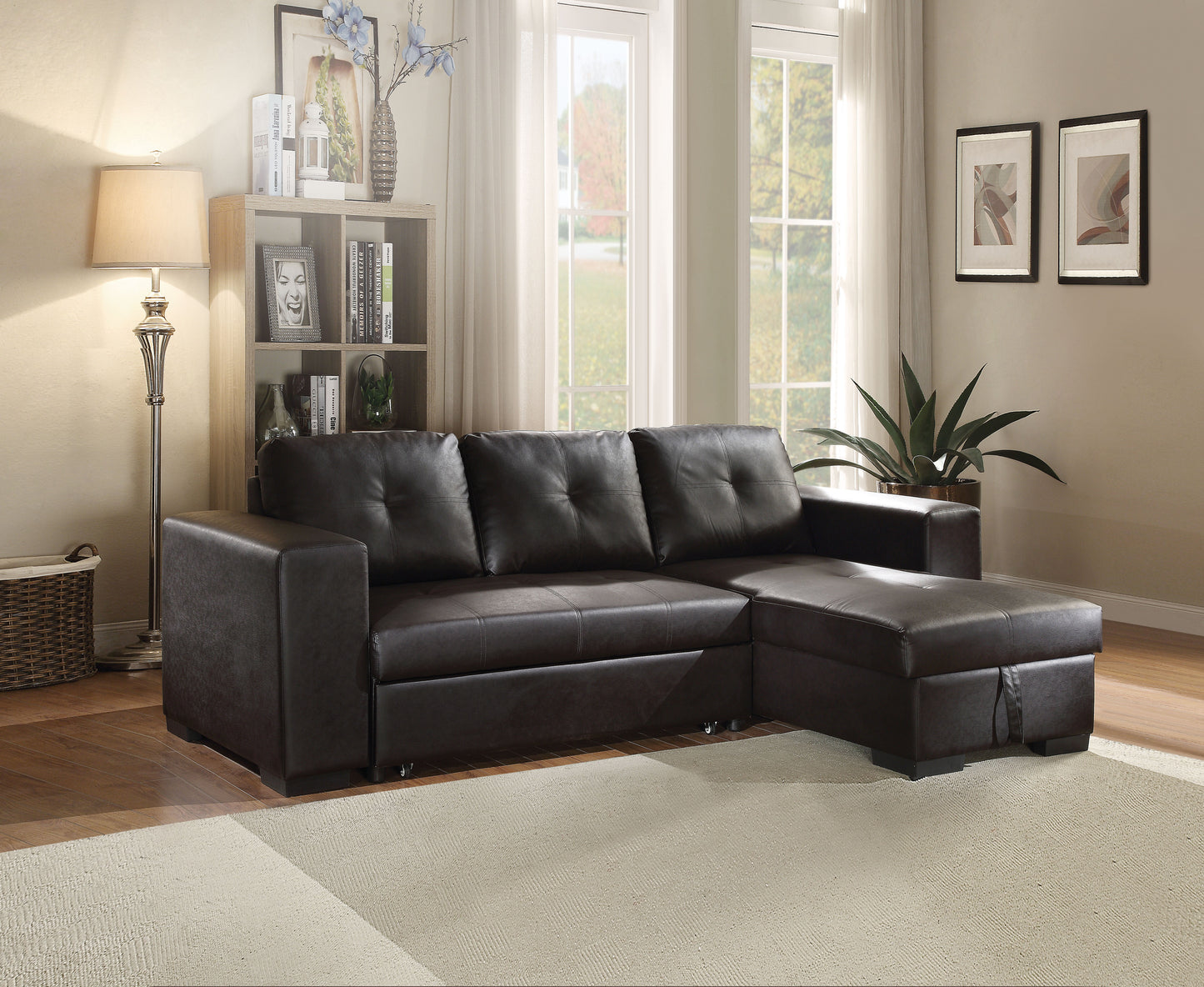 ACME Lloyd Sectional Sofa w/Sleeper: Black PU, Comfortable & Stylish Furniture for Your Living Space | 53345