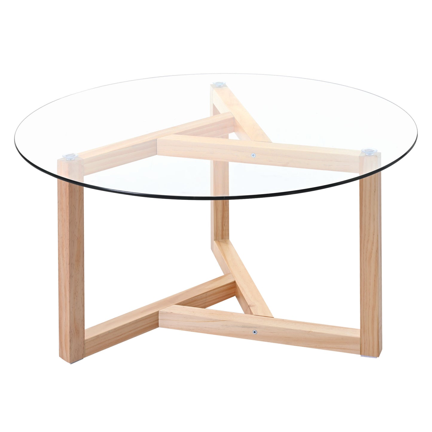 ON-TREND Round Glass Coffee Table with Tempered Glass Top & Sturdy Wood Base, Natural - Modern Cocktail Table, Easy Assembly,  (WF190112AAL)