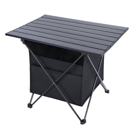 Portable Folding Aluminum Alloy Table with High-Capacity Storage and Carry Bag for Camping, Travel, Hiking, Fishing, Beach, BBQ - Medium, Black