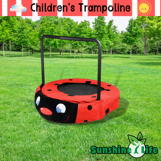 Assembled Children's Trampoline: Happy Expression, Ladybug Design, Foldable Iron Tube - Ideal for Kids Age 3-7 (Outdoor/Indoor, Black/Red)