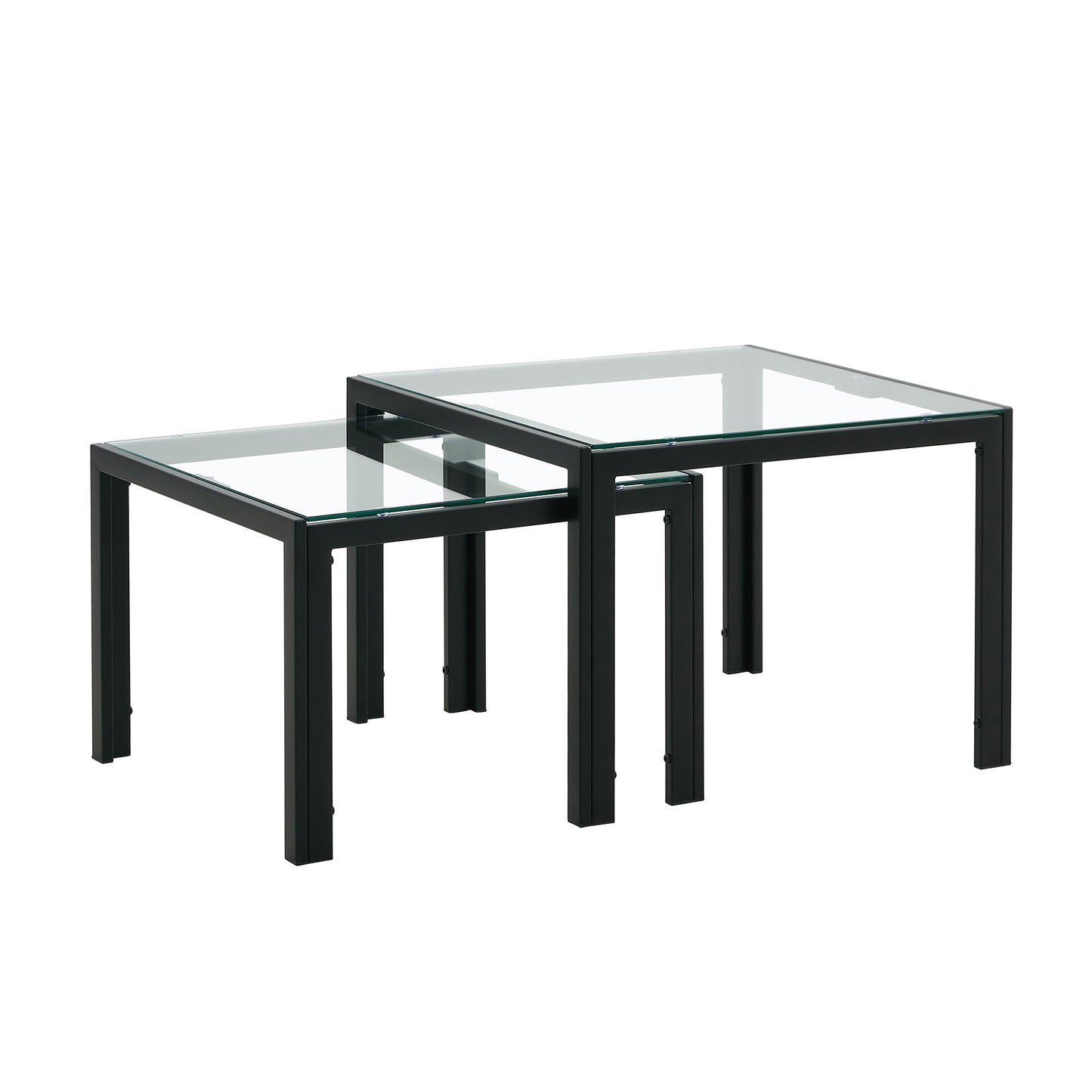 Nesting Coffee Table Set of 2, Square Modern Stacking Table with Tempered Glass Finish for Living Room, Transparent - Sleek and Space-Saving Furniture with Contemporary Design.