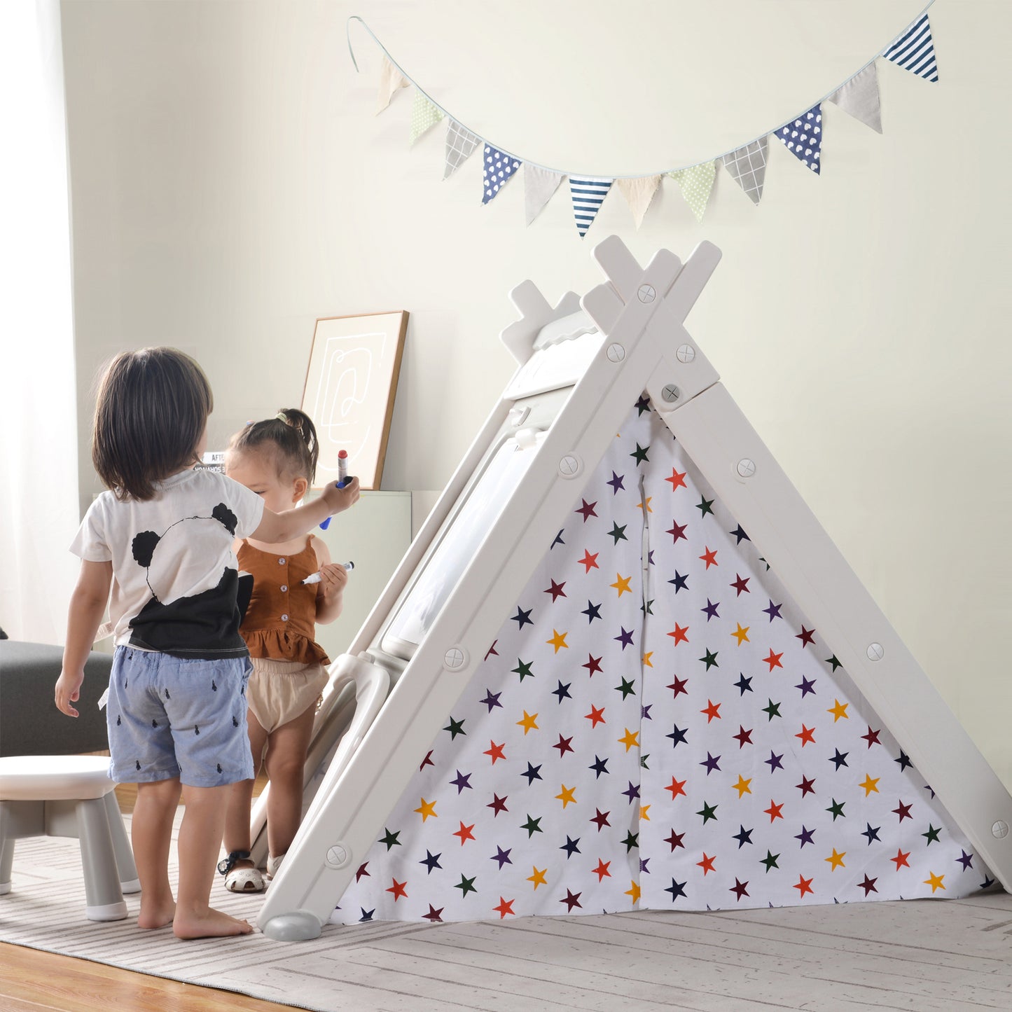 Kids Play Tent - 4 in 1 Teepee Tent with Stool and Climber, Foldable Playhouse Tent for Boys & Girls - Informative, Multi-Functional, and Portable - Enhance Imaginative Play - Available in Various Colors and Sizes - Ideal for Indoor and Outdoor Fun