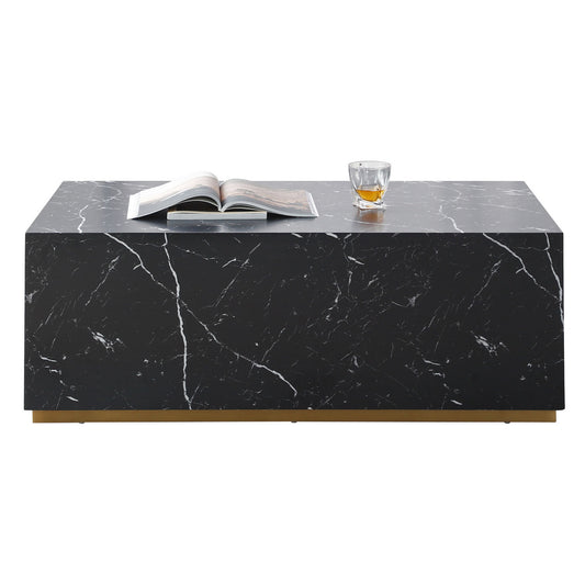 Black Marble MDF Coffee Table - Low Gloss, Ideal for Living Room or Leisure Area, Sleek Design, Contemporary Style, Multiple Sizes Available