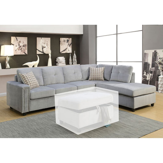 Belville Sectional Sofa w/Pillows: Gray Velvet, Modern Design | 52710