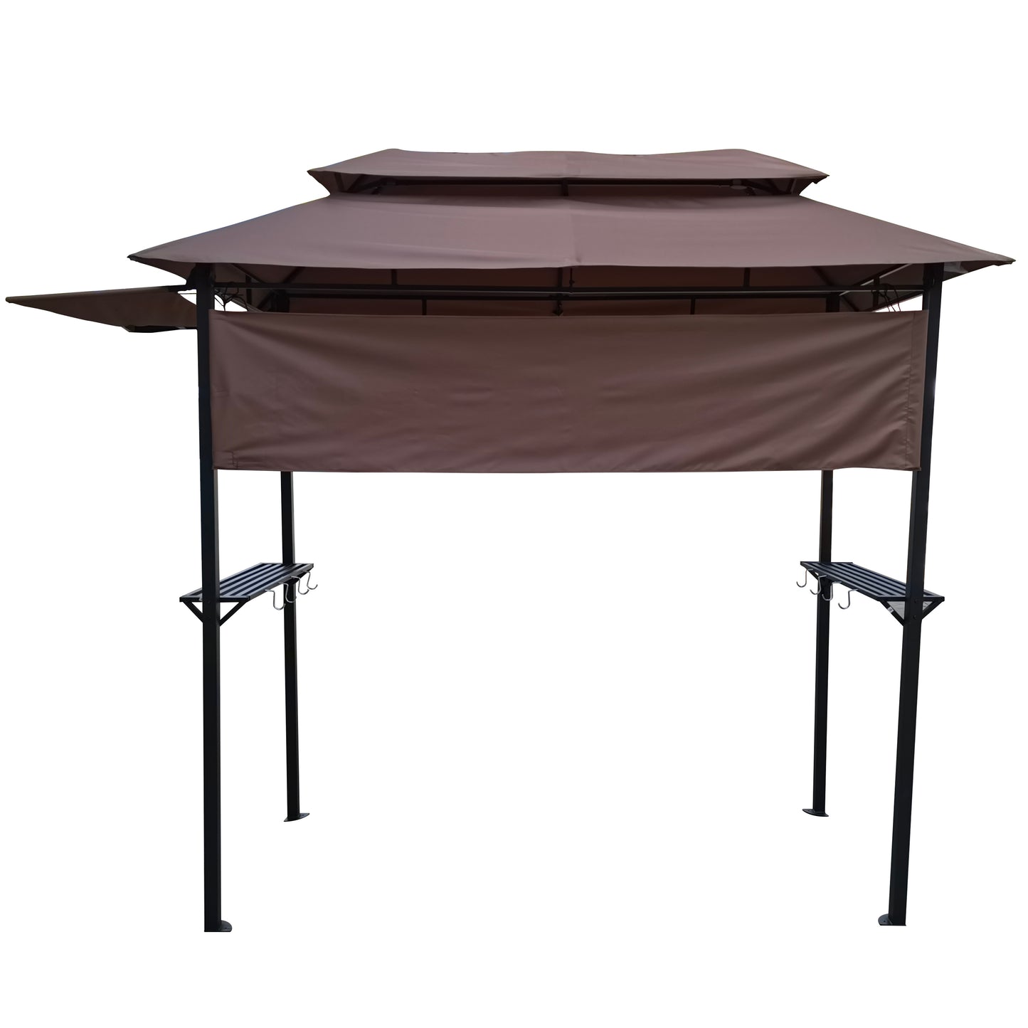 8x4ft Grill Gazebo: Metal Gazebo with Soft Top Canopy, Steel Frame, Hook, and Bar Counters | Fabric Light Brown