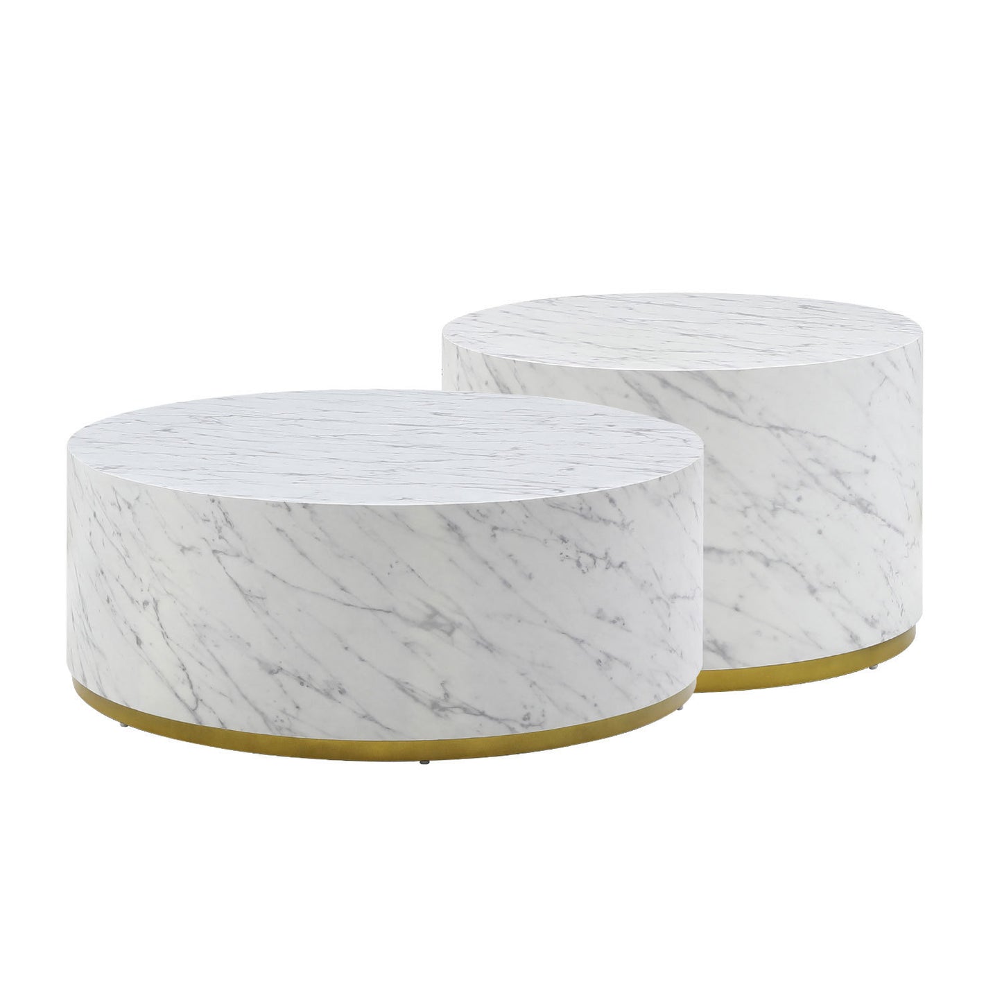 Set of 3 White Marble Pattern Round Coffee Tables: Fully Assembled Living Room Side & End Table Set - Elegant Design, Sturdy Construction, Ideal for Small Spaces - 220 letters.