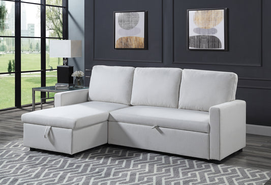 ACME Sleeper Sectional Sofa w/Storage, White Fabric - Comfortable & Stylish LV00971