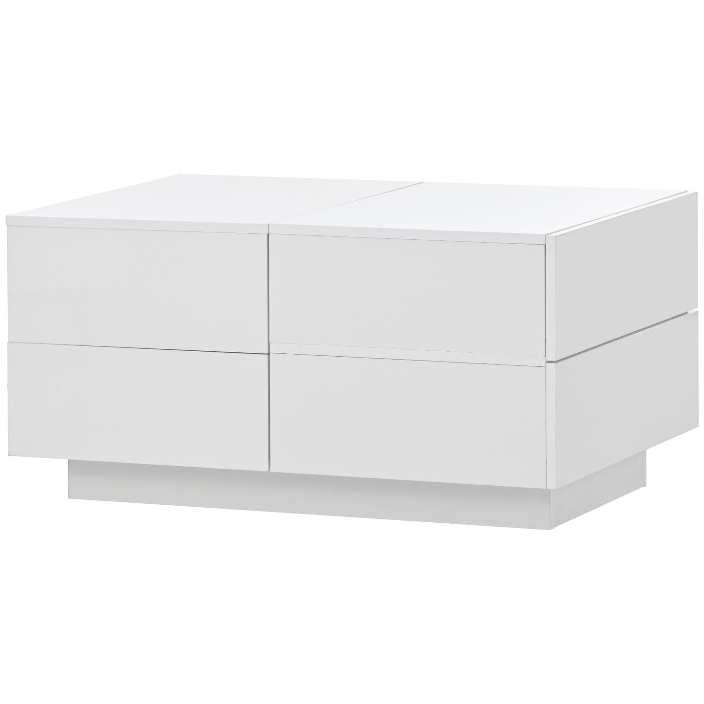 ON-TREND Extendable Coffee Table with 4 Drawers, Hidden Storage, UV High-gloss, Sliding Top - White, 35.4"x 23.6"