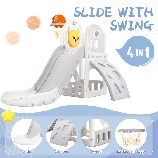 Toddler Climber and Slide Set 4 in 1 - Freestanding Playset with Basketball Hoop - Indoor & Outdoor - Ideal for Babies - Kids Playground Climber - Compact Size