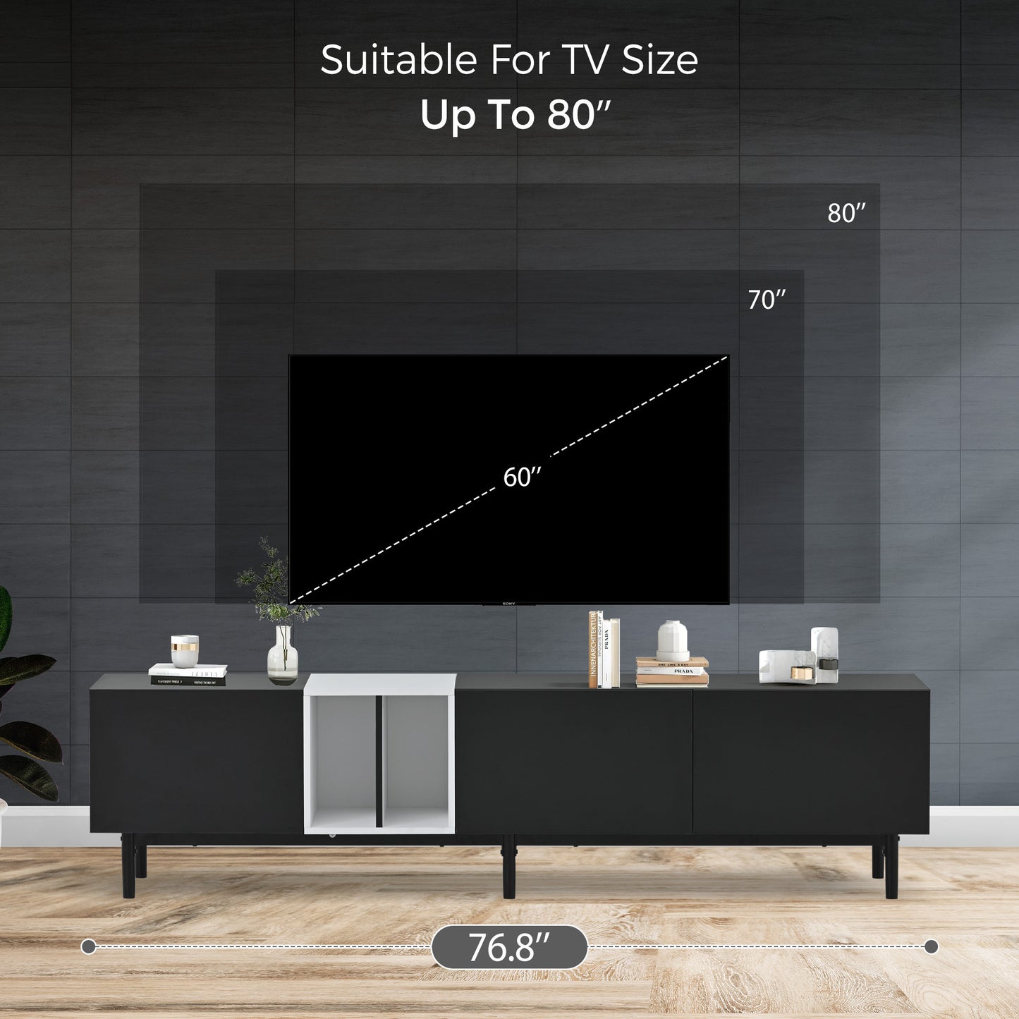 Modern TV Stand for 80'' TV with 3 Doors, Media Console Table, Entertainment Center with Large Storage Cabinet - Ideal for Living Room or Bedroom - Sleek Design, Ample Storage, Easy Organization - Available in Various Colors and Sizes