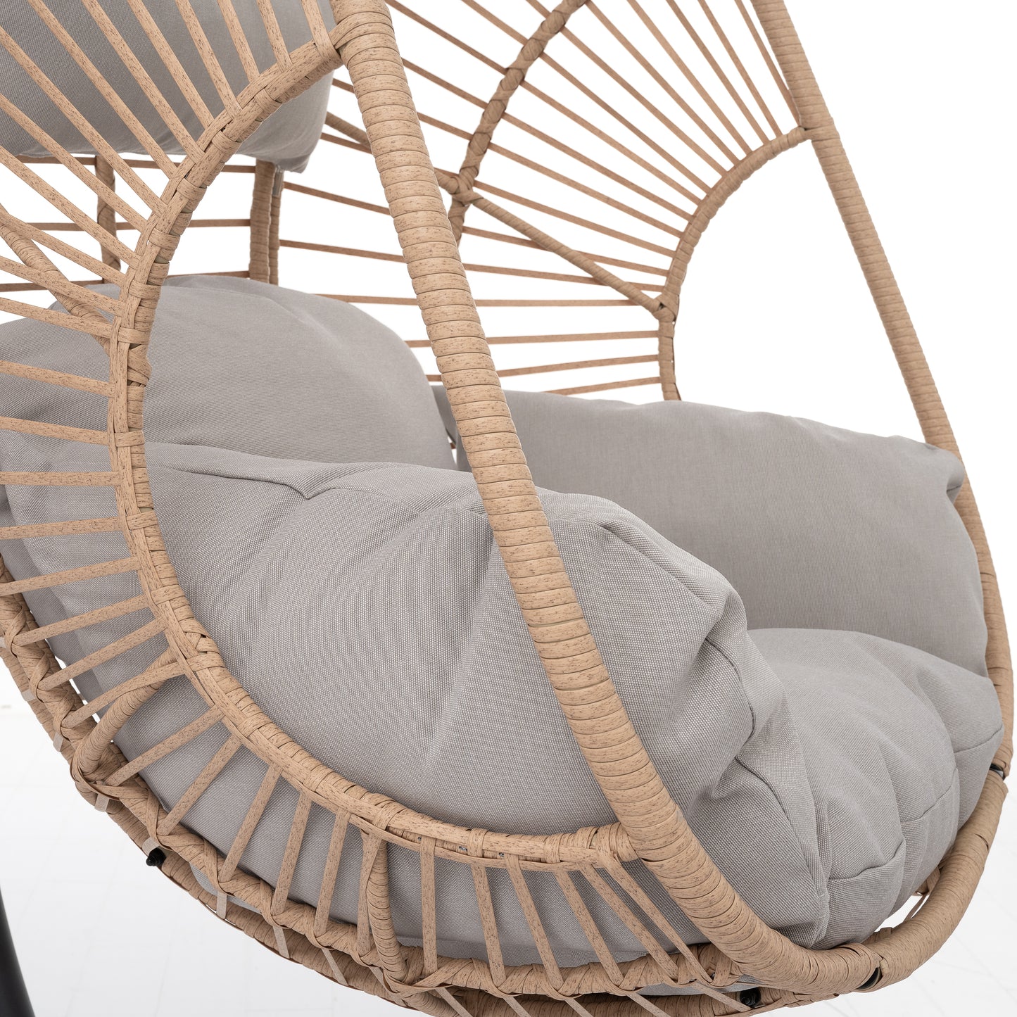 Outdoor Indoor Swing Egg Chair - Natural Wicker with Beige Cushion | Durable, Stylish, and Comfortable Seating for Relaxation and Enjoyment