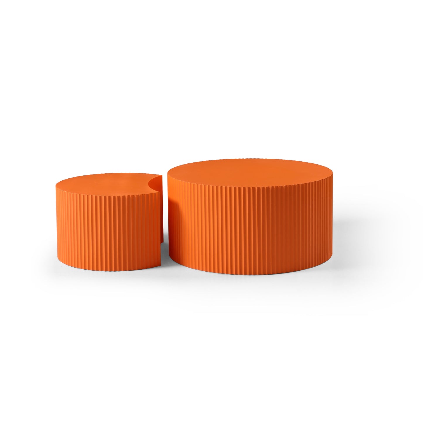 31.5" Nesting Table Set of 2: Round & Half Moon Shapes, No Assembly Needed, Bright Orange - Ideal for Living Room, Office, and Leisure Areas.