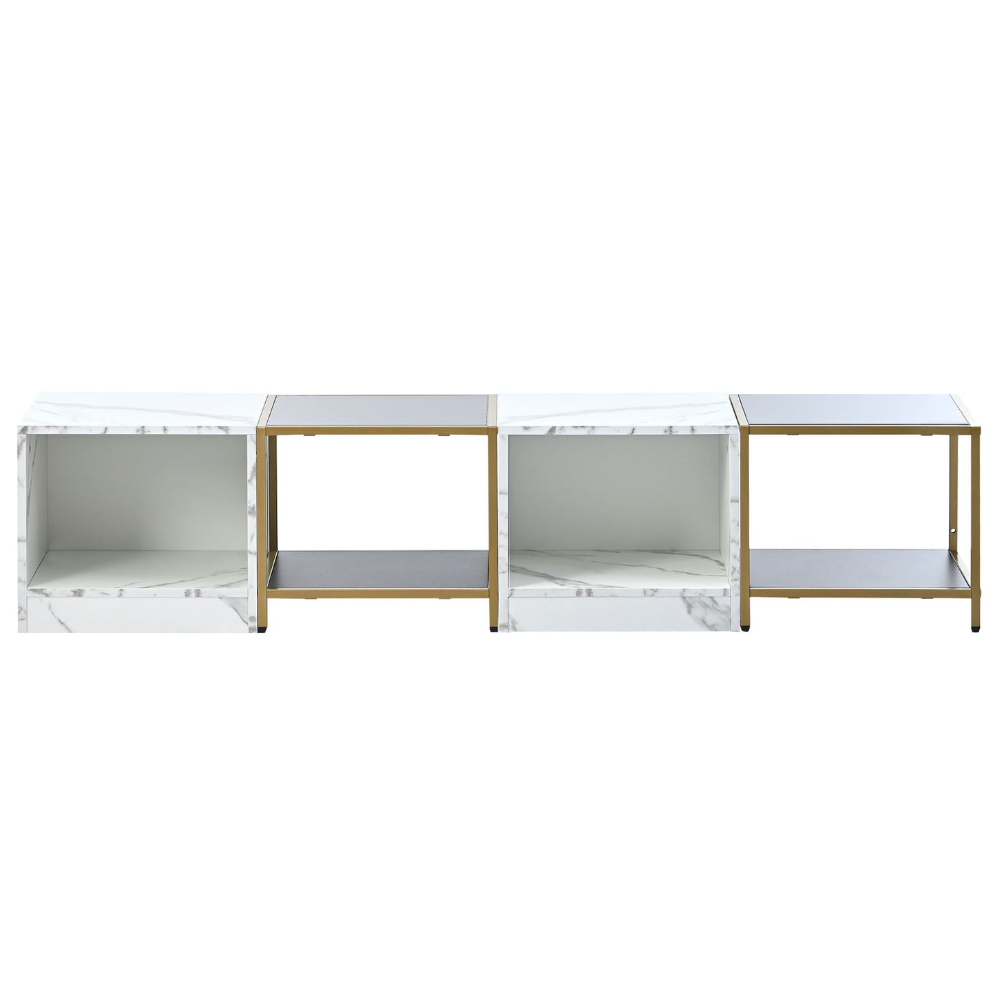 Modern 2-Layer Coffee Table with Metal Frame, High Gloss White Marble Finish | Simply Assemble, Square Corner Tables for Living Room | 31.5”x 31.5”