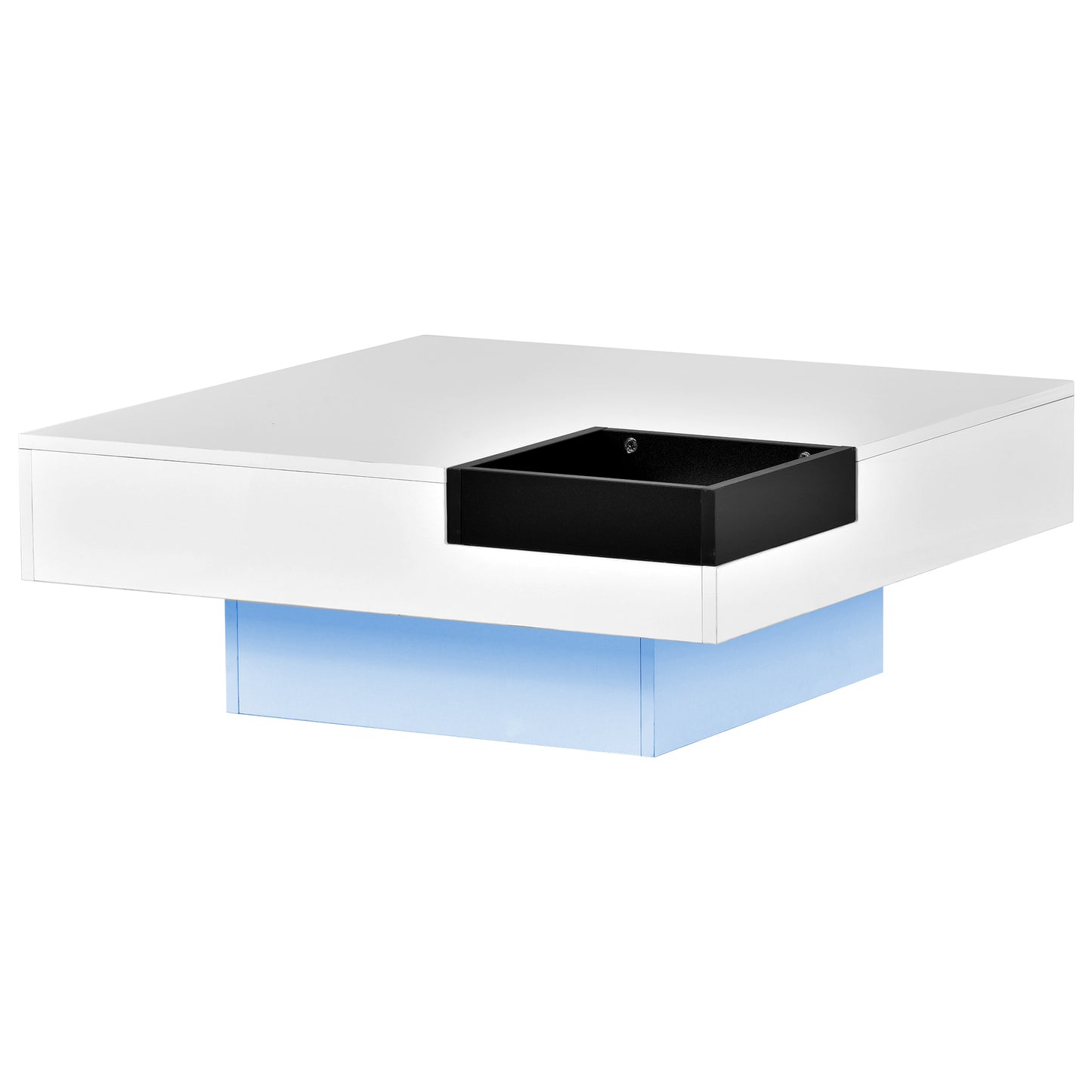 ON-TREND Modern Minimalist Design Square Coffee Table with Detachable Tray & Plug-in LED Strip Lights Remote Control for Living Room - 31.5*31.5in, 16-color