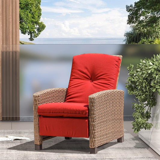 Indoor & Outdoor Recliner, All-Weather Wicker Patio Chair, Red Cushion - Red, 1 Chair