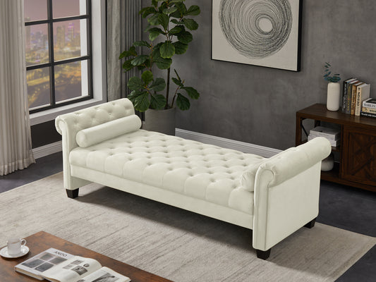 2038 Ivory Rectangular Large Sofa Stool - Luxurious and Spacious Seating with a Touch of Elegance