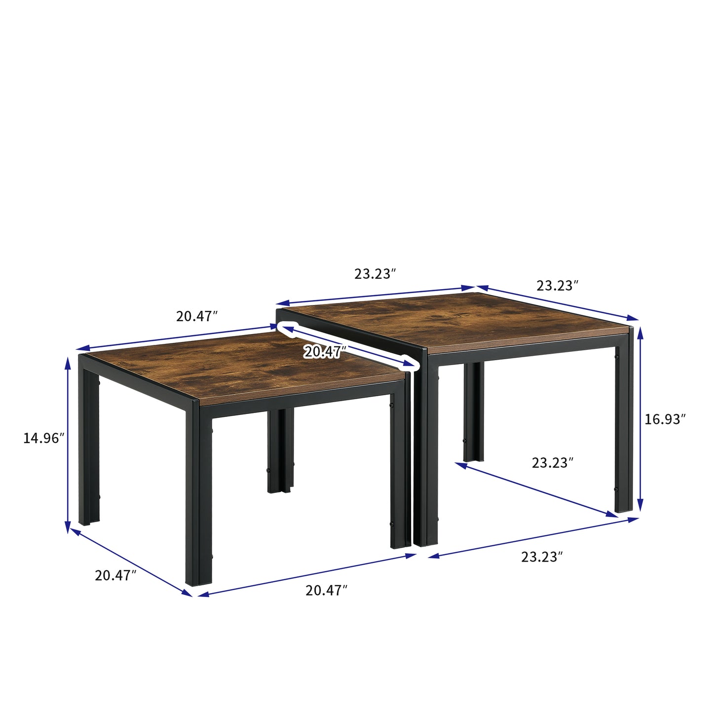 Nesting Coffee Table Set of 2, Square Modern Stacking Table with Wood Finish for Living Room, Rustic Brown - Stylish and Functional Furniture for Versatile Use