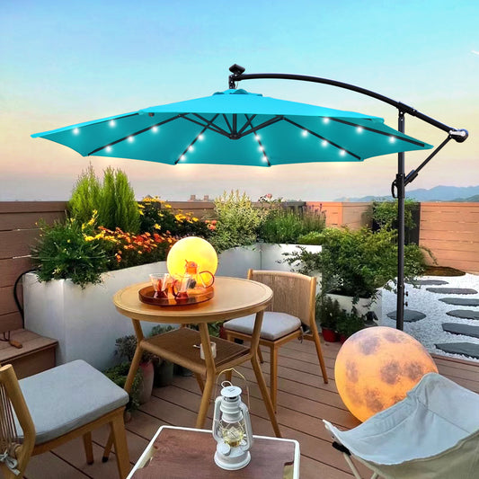 10 ft Outdoor Patio Umbrella Solar Powered LED Lighted Sun Shade Market Waterproof 8 Ribs Umbrella with Crank and Cross Base - Garden Deck Backyard Pool Shade - Outside Deck Swimming Pool - (Color/Size)