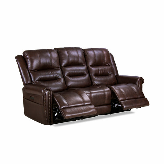 Espoo Leather Nailhead Dropdown Table Power Reclining Sofa - Brown