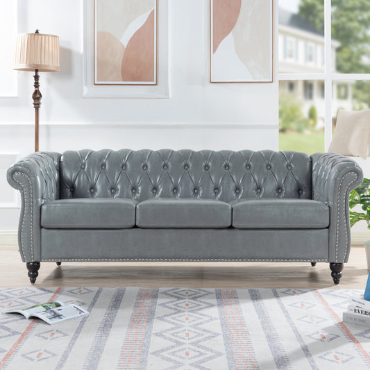 84.65" Rolled Arm Chesterfield 3 Seater Sofa: Elegant, Comfortable, and Spacious Velvet Upholstered Couch in Multiple Color Options