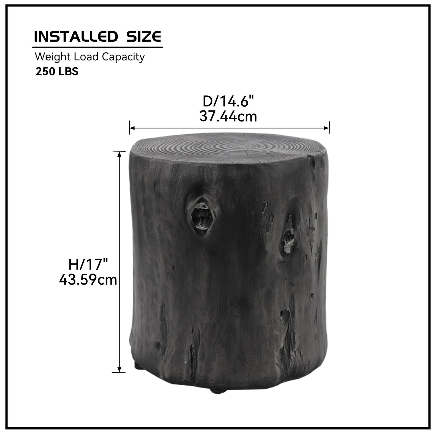 Outdoor Faux Wood Stump Side Table: Dark Grey, Round, Coffee Table, End Table Accent Table