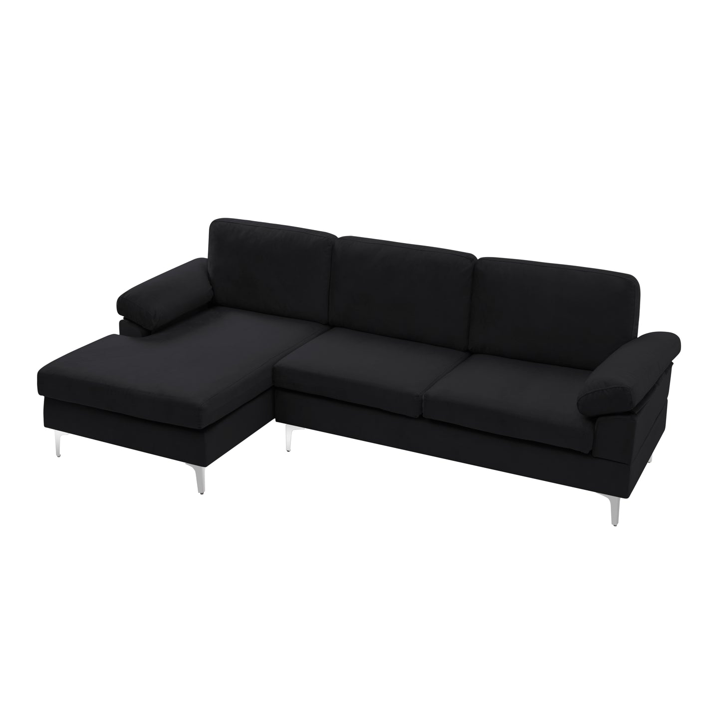 Sectional Sofa Black Velvet Left Hand Facing (Size difference, See Details in Page)