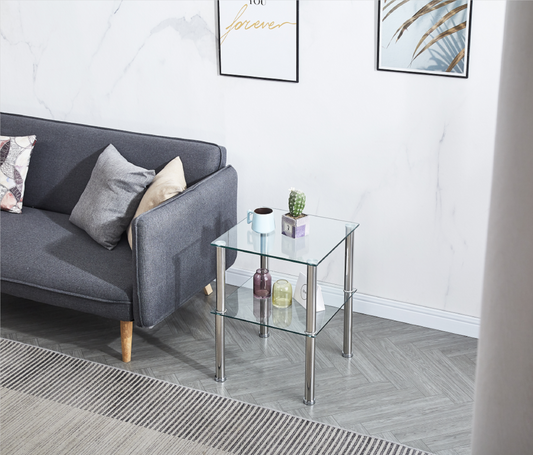 2 Layer Clear Tempered Glass Side&End Table - Sleek, Stylish, and Practical Furniture for Any Space