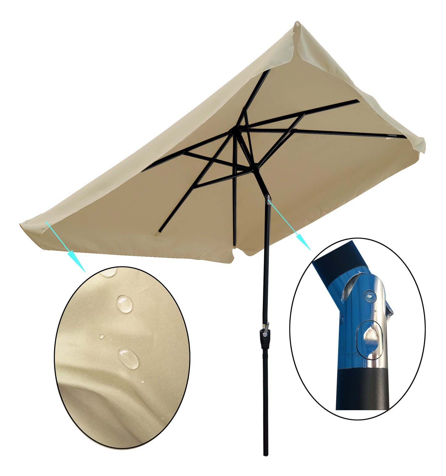 10x6.5ft Rectangular Patio Umbrella: Outdoor Market Umbrellas with Crank and Push Button Tilt for Garden & Pool Market