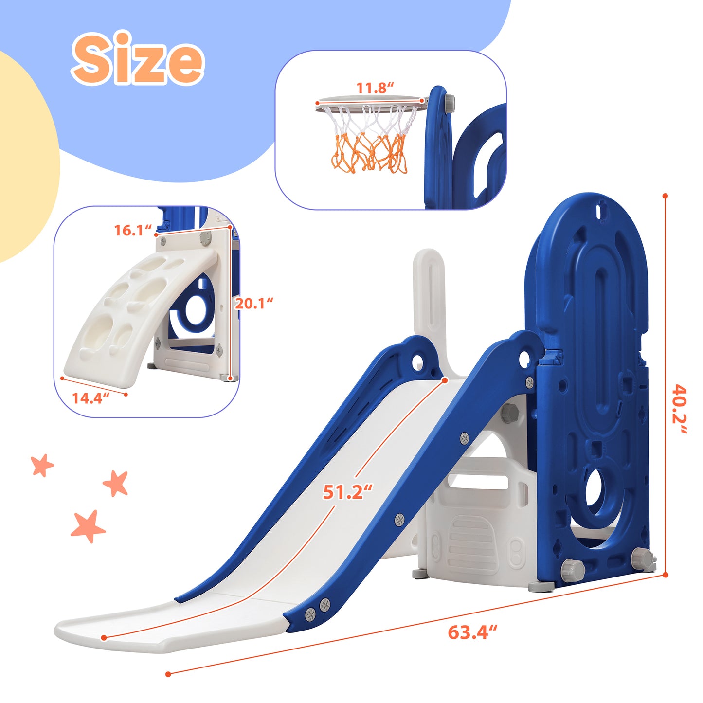 Toddler Climber and Slide Set 4 in 1: Kids Playground Climber Freestanding Slide Playset with Basketball Hoop - Indoor & Outdoor Play Combination for Babies - Colorful & Versatile