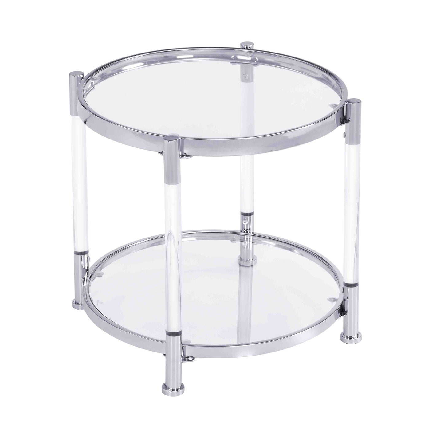 Contemporary Acrylic End Table with Tempered Glass Top, Chrome/Silver for Living Room & Bedroom