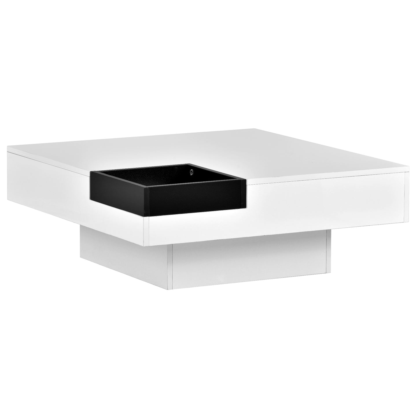 ON-TREND Modern Minimalist Design Square Coffee Table with Detachable Tray & Plug-in LED Strip Lights Remote Control for Living Room - 31.5*31.5in, 16-color