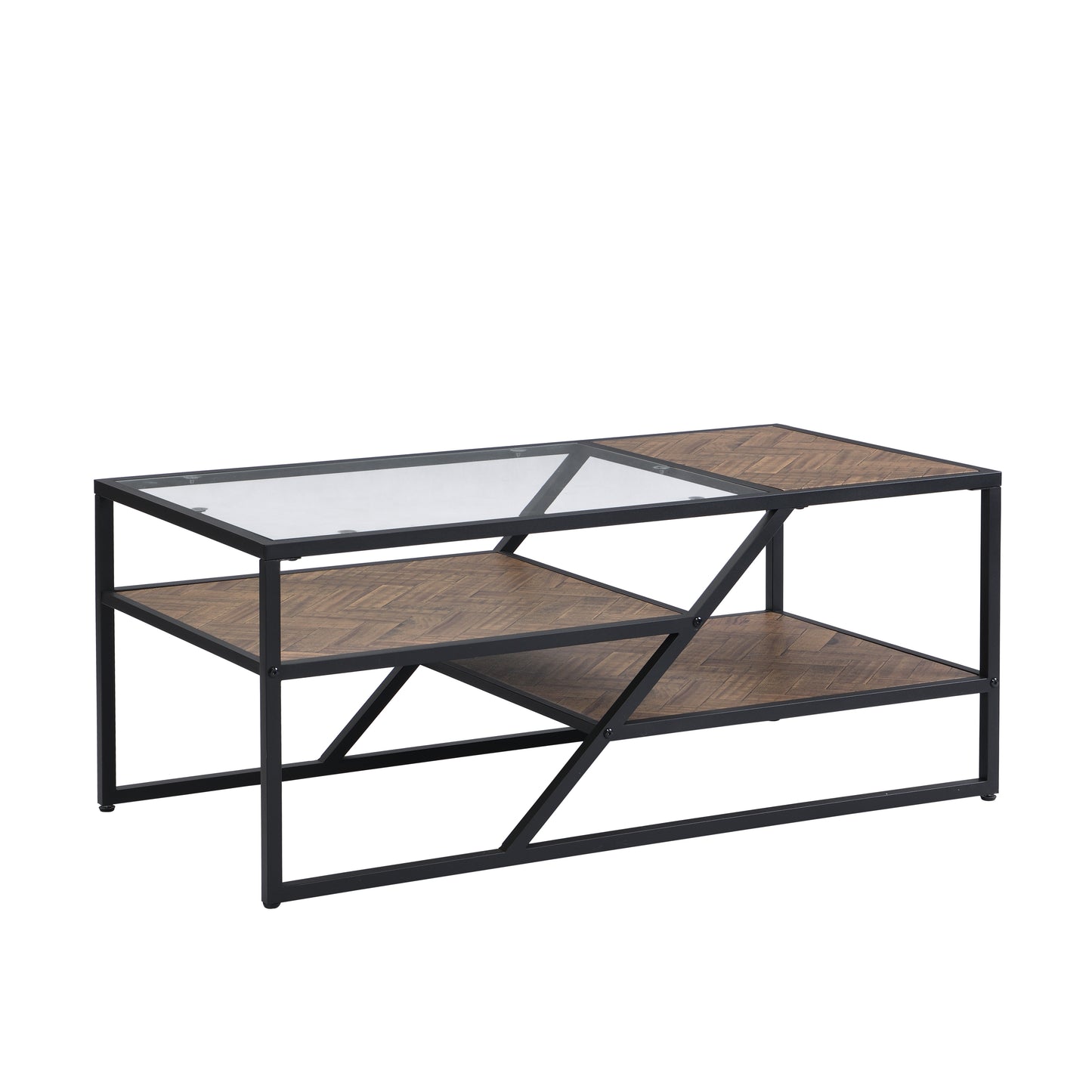 Black Coffee Table with Storage Shelf, Tempered Glass & Metal Frame for Living Room & Bedroom - Stylish, Functional Furniture for Home Décor