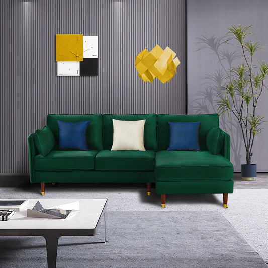 Reversible Sectional Sofa: Green Soft Velvet Fabric, Comfortable & Stylish