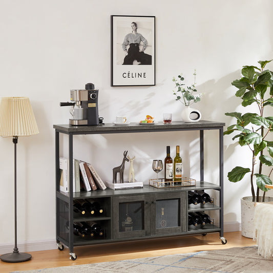 Wine Shelf Table: Modern Wine Bar Cabinet, Console Table, Bar Table, TV Cabinet, Sideboard with Storage Compartment - Dark Grey - Ideal for Living Room, Dining Room, Kitchen, Entryway, Hallway - Versatile and Stylish Furniture Solution