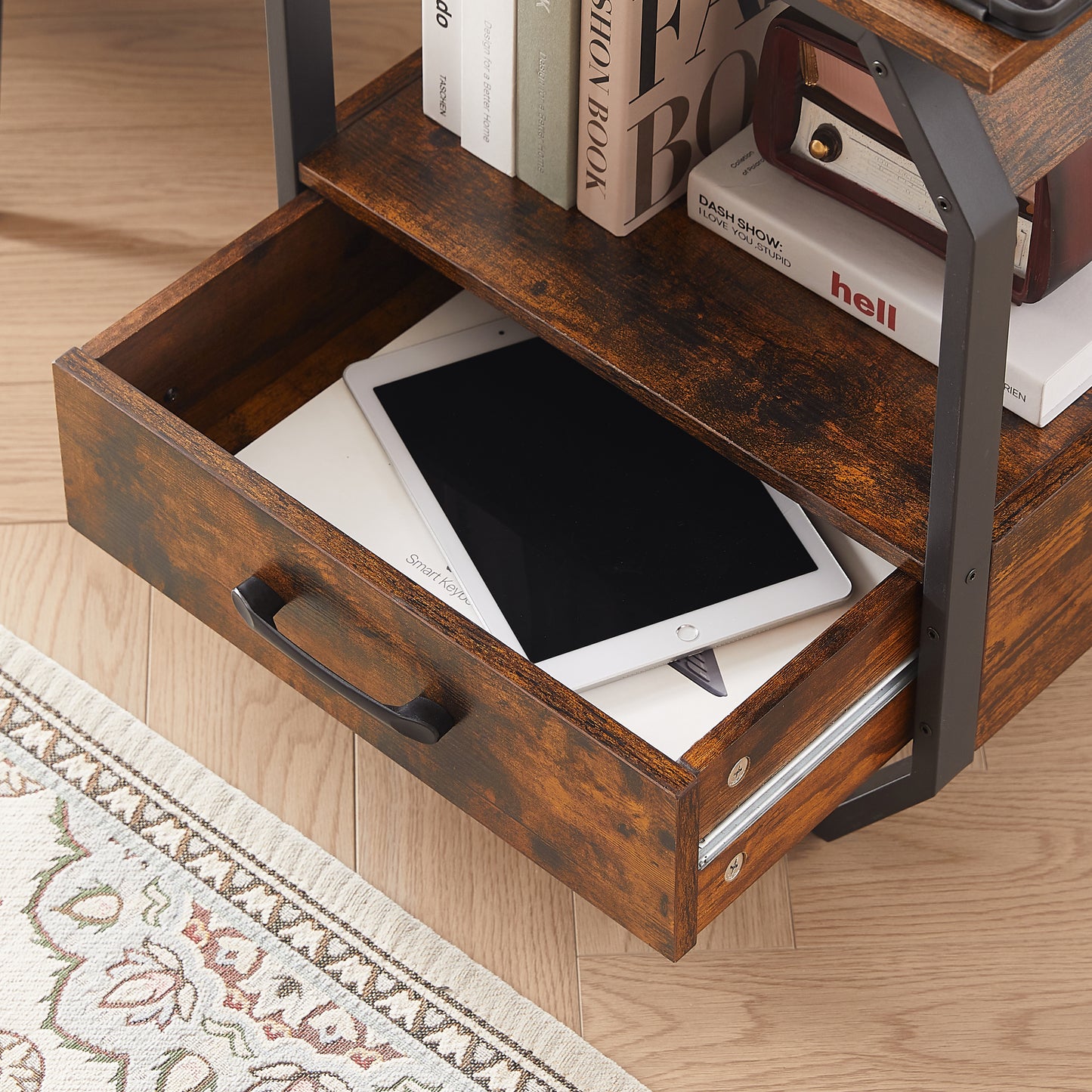 End Table with Charging Station, Drawers & Bedside Functionality for Bedroom - Rustic Brown, 17.3’’W*17.9’’D*21.2’’H