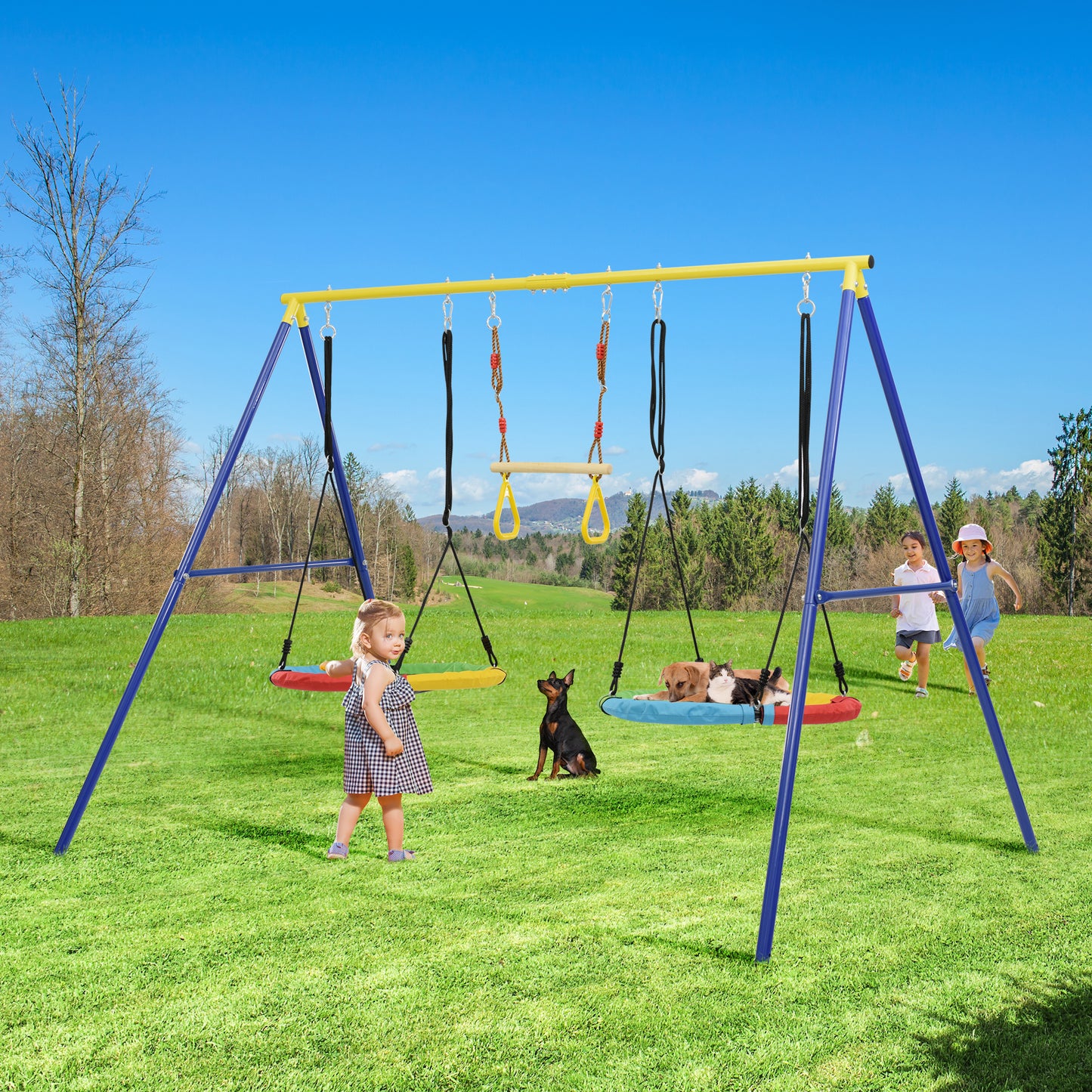 Outdoor Toddler Saucer Swing Set for Backyard, Playground Tree Swing Sets with Steel Frames, Disc Tree Swing Playset - Durable, Safe, and Fun Swing for Kids - Available in Various Sizes and Colors