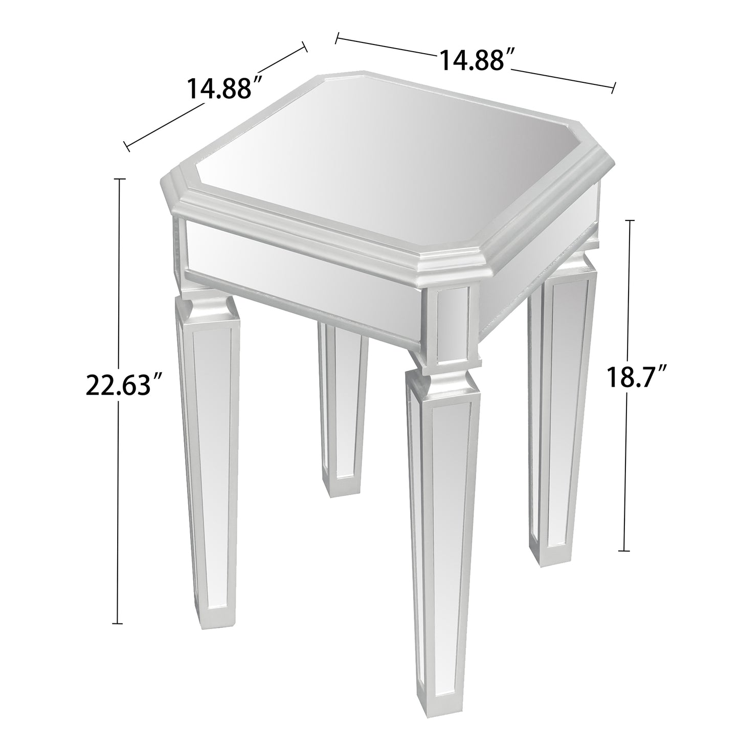 ON-TREND Modern Glass Mirrored End Table with Versatile Design, Easy Assembly Side Table, Luxury Exterior, Sleek Corner Table with Adjustable Legs for Living Room, Bedroom, Silver