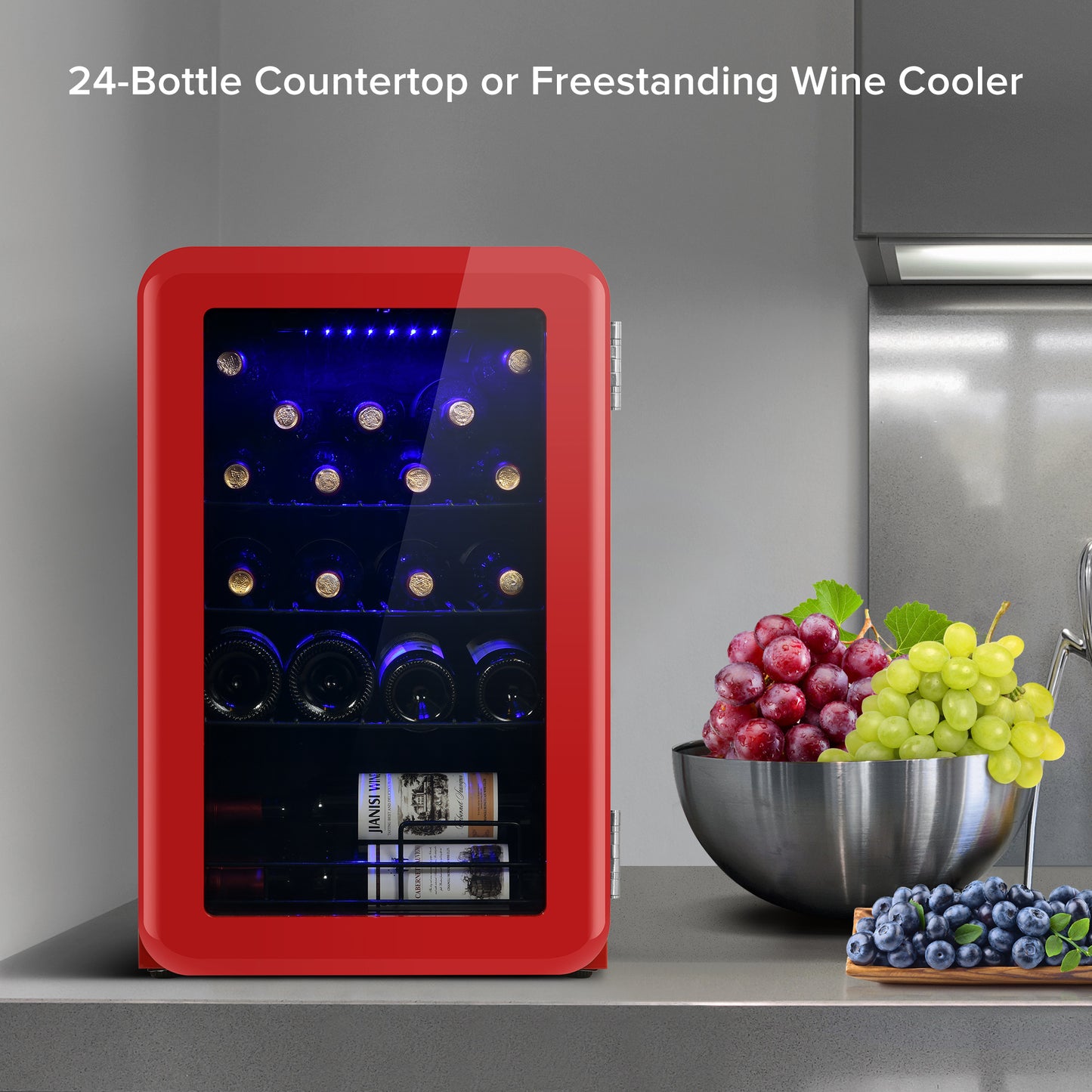 Wine Cooler Countertop Freestanding Cellar Compressor System Champagne Chiller Digital Temp Control UV-Protective Finish 24 Bottle