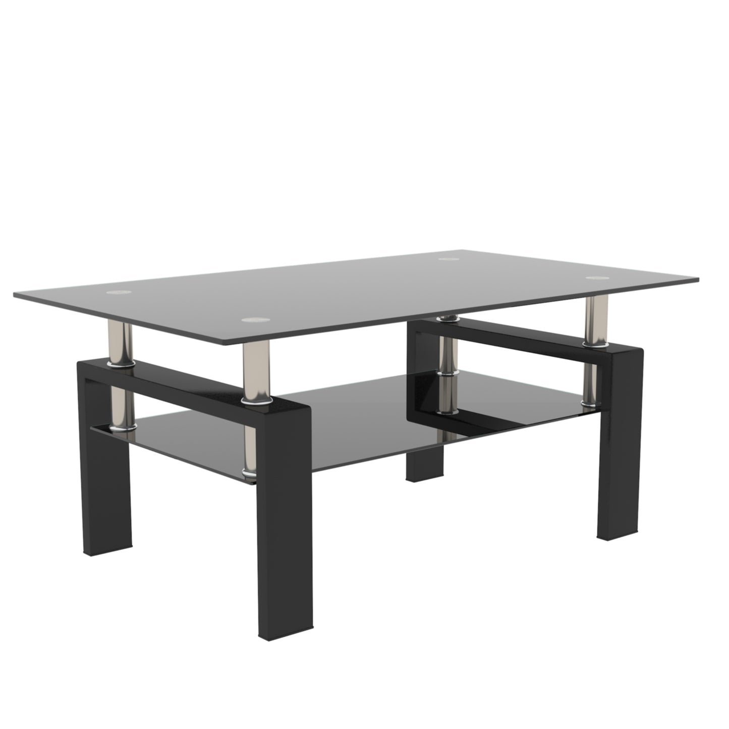 Rectangle Black Glass Coffee Table, Modern Side Center Tables for Living Room, Clear, Living Room Furniture