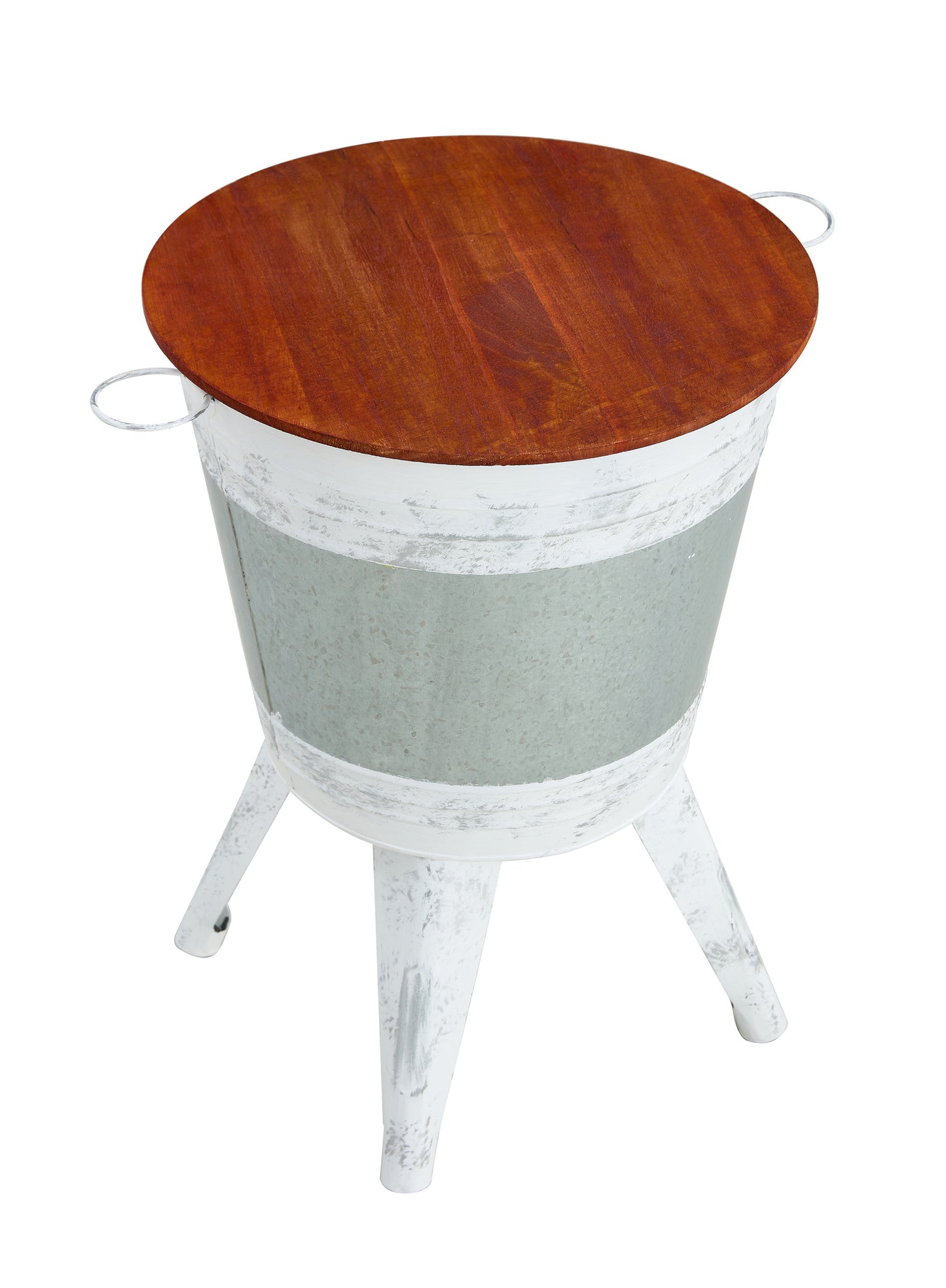 Farmhouse Rustic Distressed Metal Accent Cocktail Table with Wood Top - Set of 2: White, Wood-Top, Distressed, Metal Accents