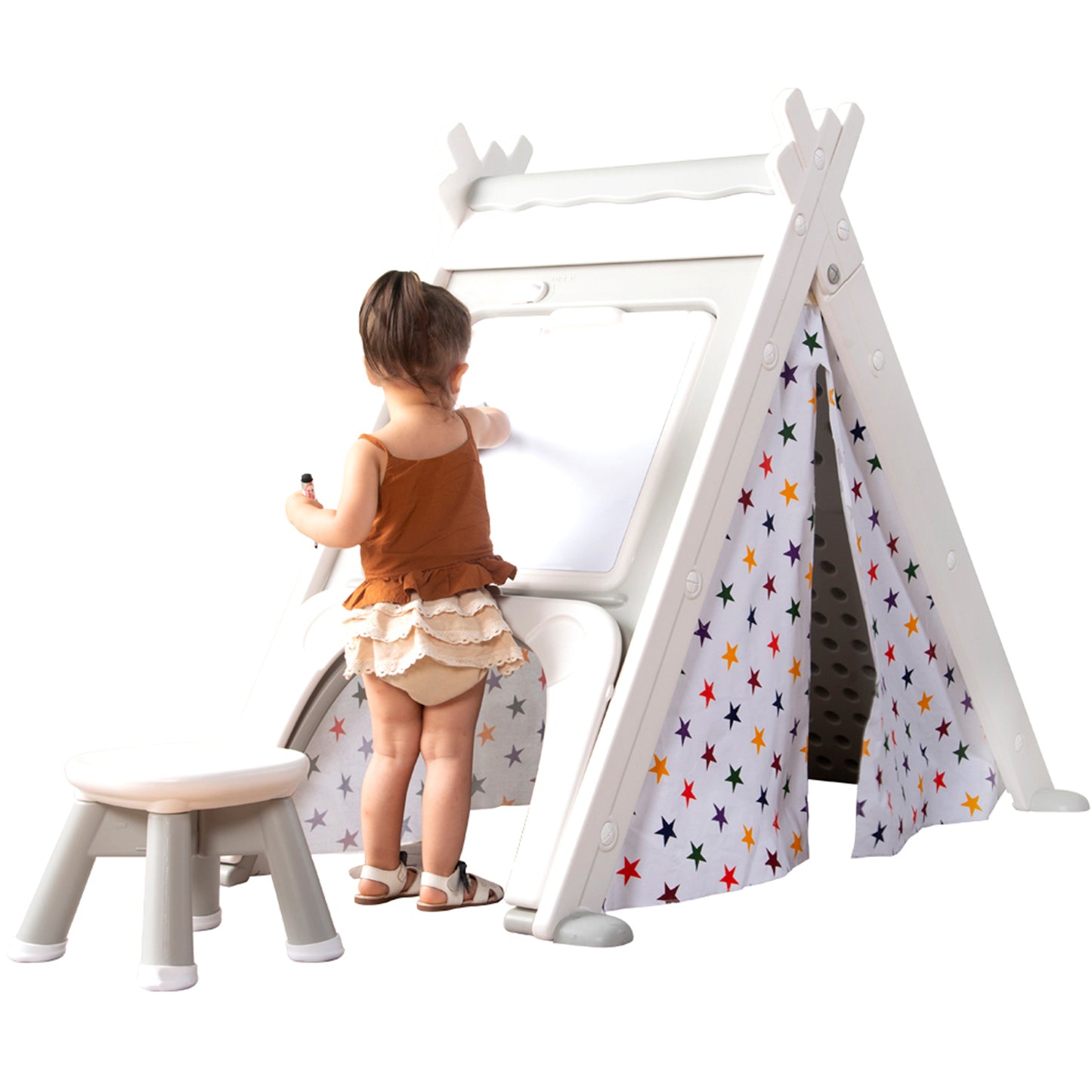 Kids Play Tent - 4 in 1 Teepee Tent with Stool and Climber, Foldable Playhouse Tent for Boys & Girls - Informative, Multi-Functional, and Portable - Enhance Imaginative Play - Available in Various Colors and Sizes - Ideal for Indoor and Outdoor Fun