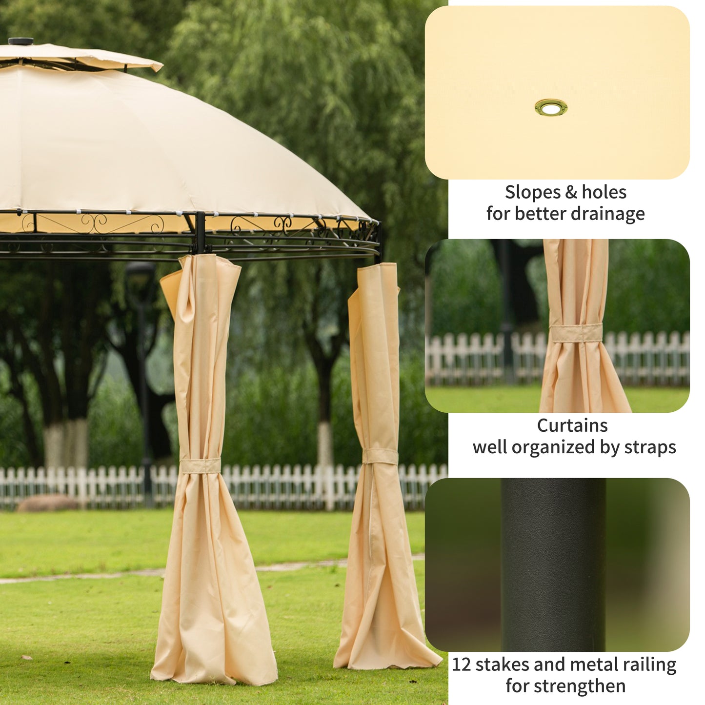 Outdoor Patio Dome Gazebo: U-style Steel Fabric Soft Top with Removable Curtains - Round, Stylish, and Spacious.