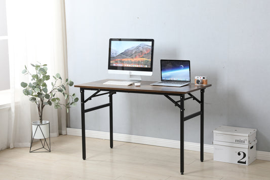 Folding Table Desk: Black, 47x24 Inches, Computer Workstation - No Installation Required