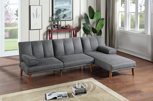 Blue Grey Polyfiber 2pc Sectional Sofa Set - Solid Wood Legs - Plush Couch - Adjustable Chaise - Living Room Furniture