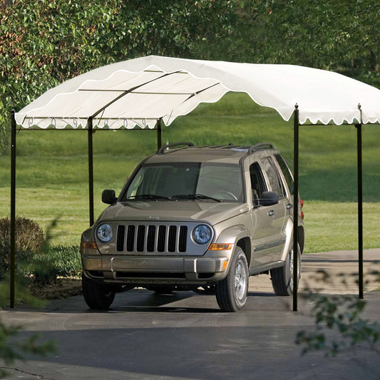 13ft.Lx10ft.W Iron Carport Shelter Garage Tent, Garden Storage Shed with Anchor Kit, White