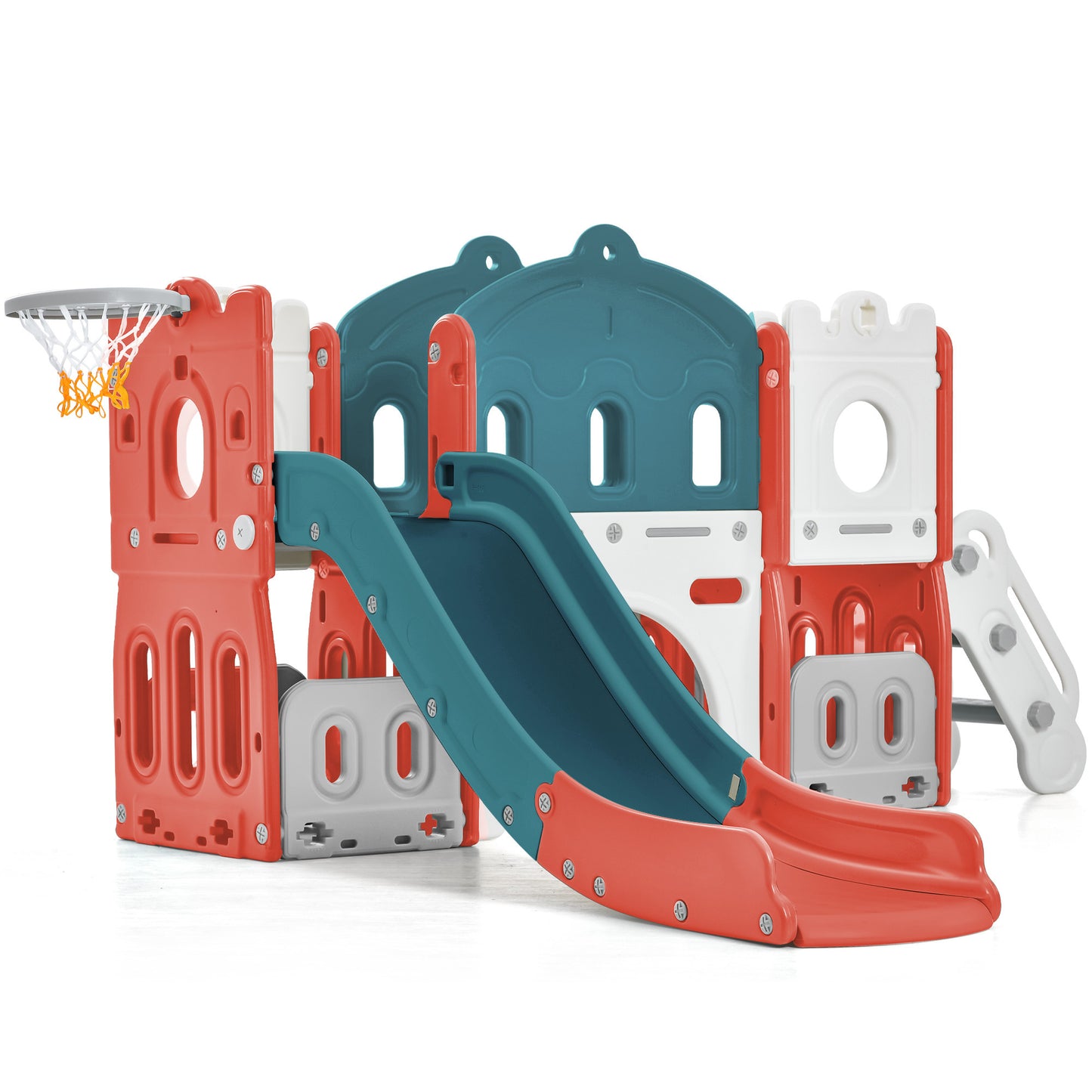 Kids Slide Playset Structure: Freestanding Castle Climber with Slide and Basketball Hoop - Toy Storage Organizer for Toddlers - Indoor/Outdoor Kids Climbers Playhouse for Playground Activity - Color & Size Options Available