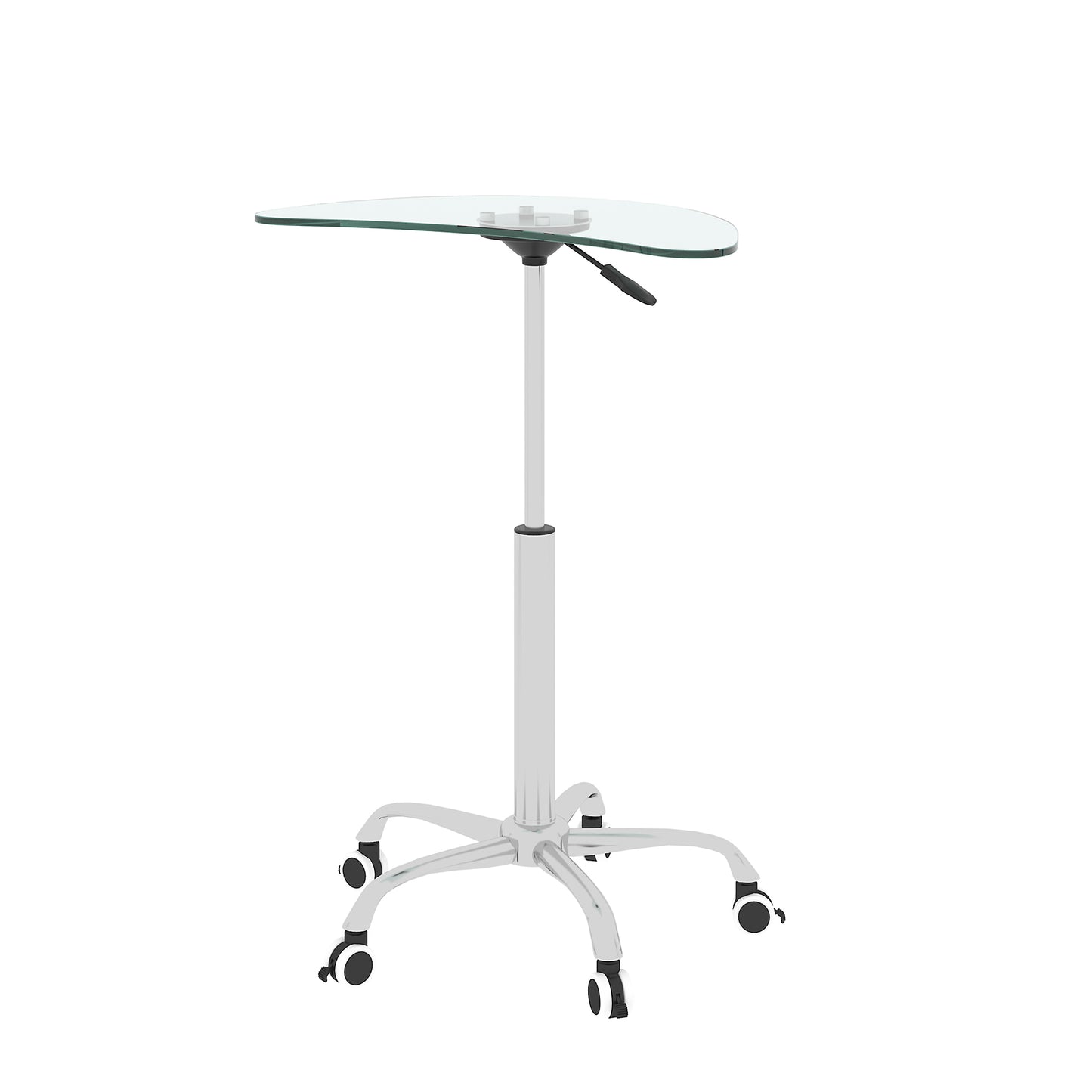 Adjustable Height Tempered Glass Table Desk with Lockable Wheels | Transparent | Size Range: 24.2" ~ 32.7"