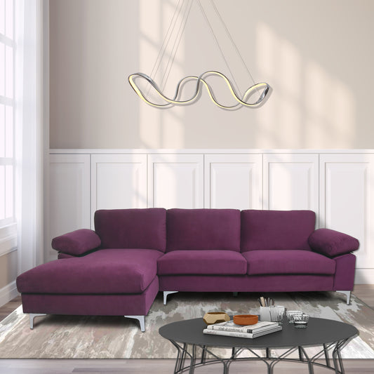 Sectional Sofa Purple Velvet Left Hand Facing - Modern Design, Plush Comfort, Large Size for Spacious Living Rooms