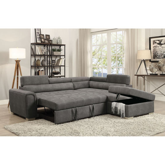 ACME Thelma Sectional Sofa with Sleeper & Ottoman - Gray Polished Microfiber - 50275