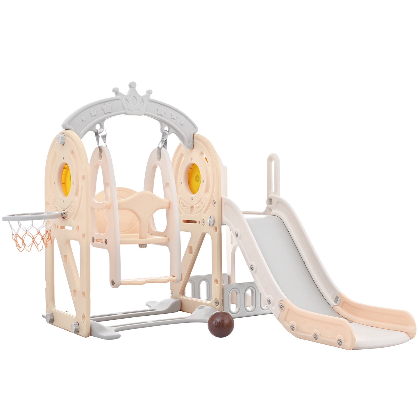 Toddler Slide and Swing Set 5 in 1: Playground Climber Slide Playset with Basketball Hoop, Indoor & Outdoor, Freestanding Combination for Babies